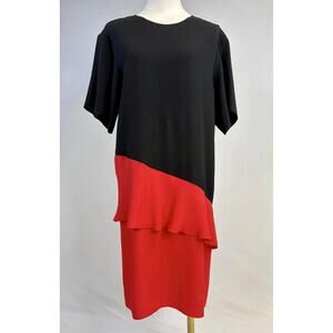VTG Sonia Rykiel Paris Black Red Crepe Midi Shift Dress Sz 36 Us S Corpcore